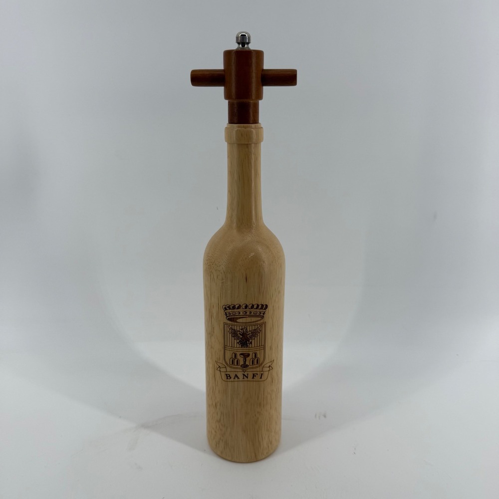 Castello Banfi Montalcino Wood Pepper‎ Mill Wine Bottle Shape Natural Grinder